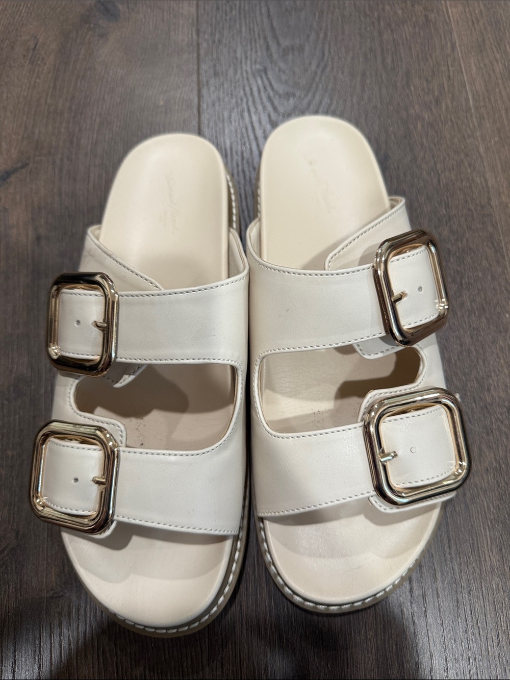 Universal Thread White Double-Buckle Slide Sandals